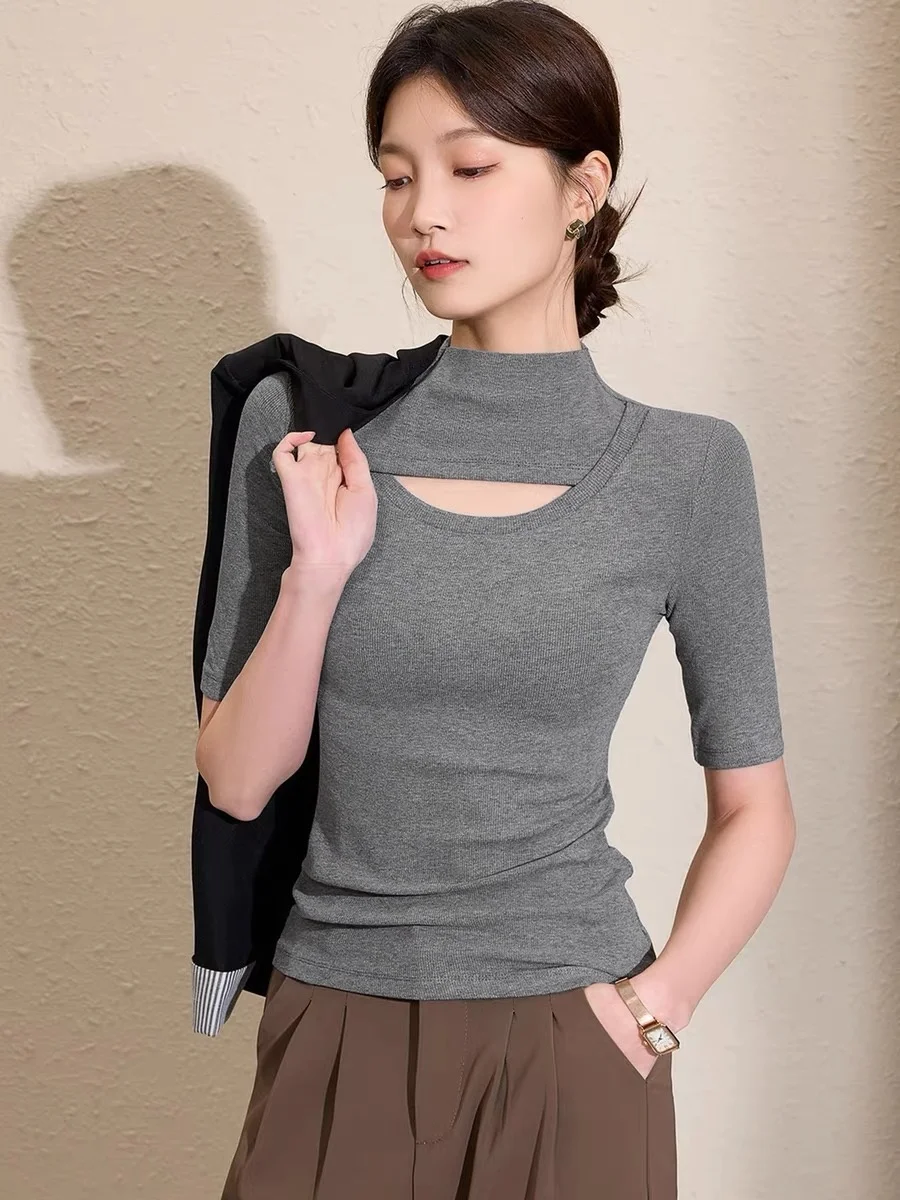 Women's Mid-Sleeve Base Shirt Hollow out Halter Neck Summer Simple Style Pure Color Viscose Spandex T-Shirt Underwear Top
Women's Mid-Sleeve Base Shirt Hollow out Halter Neck Summer Simple Style Pure Color Viscose Spandex T-Shirt Underwear Top