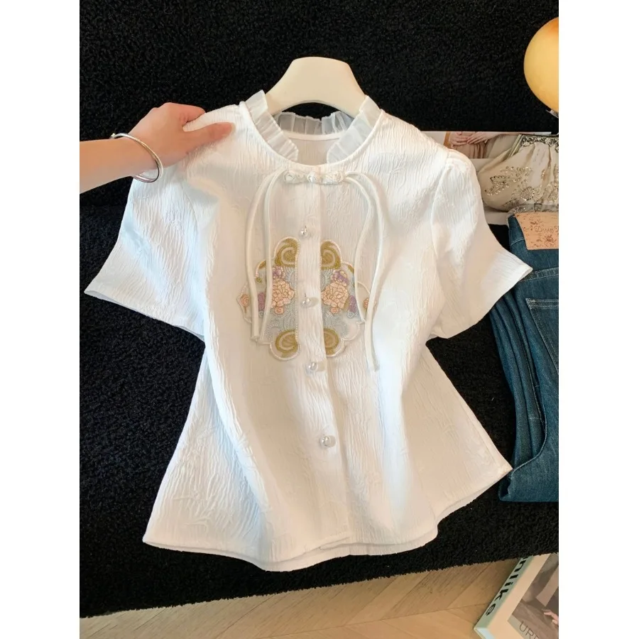 Elegant Chinese Style Embroidered Shirt Women's Fashionable Breathable Long Sleeve Top Button Design Daily Wear Summer Shirt
Elegant Chinese Style Embroidered Shirt Women's Fashionable Breathable Long Sleeve Top Button Design Daily Wear Summer Shirt