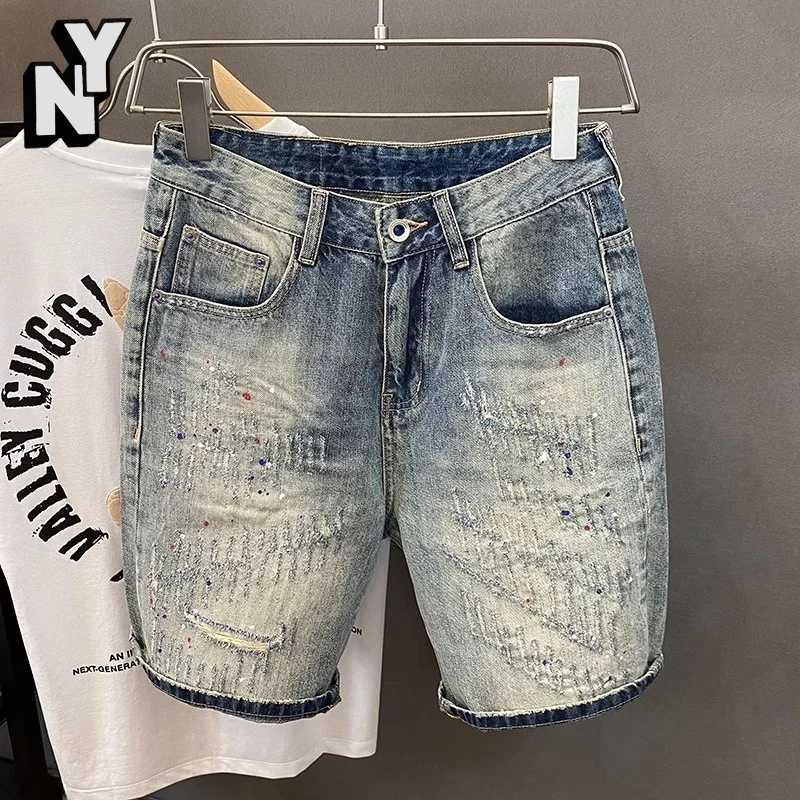 Retro American Style Men's Denim Shorts Summer Loose Fit Youthful Patchwork Five-Quarter Length Straight Leg Jeans
Retro American Style Men's Denim Shorts Summer Loose Fit Youthful Patchwork Five-Quarter Length Straight Leg Jeans