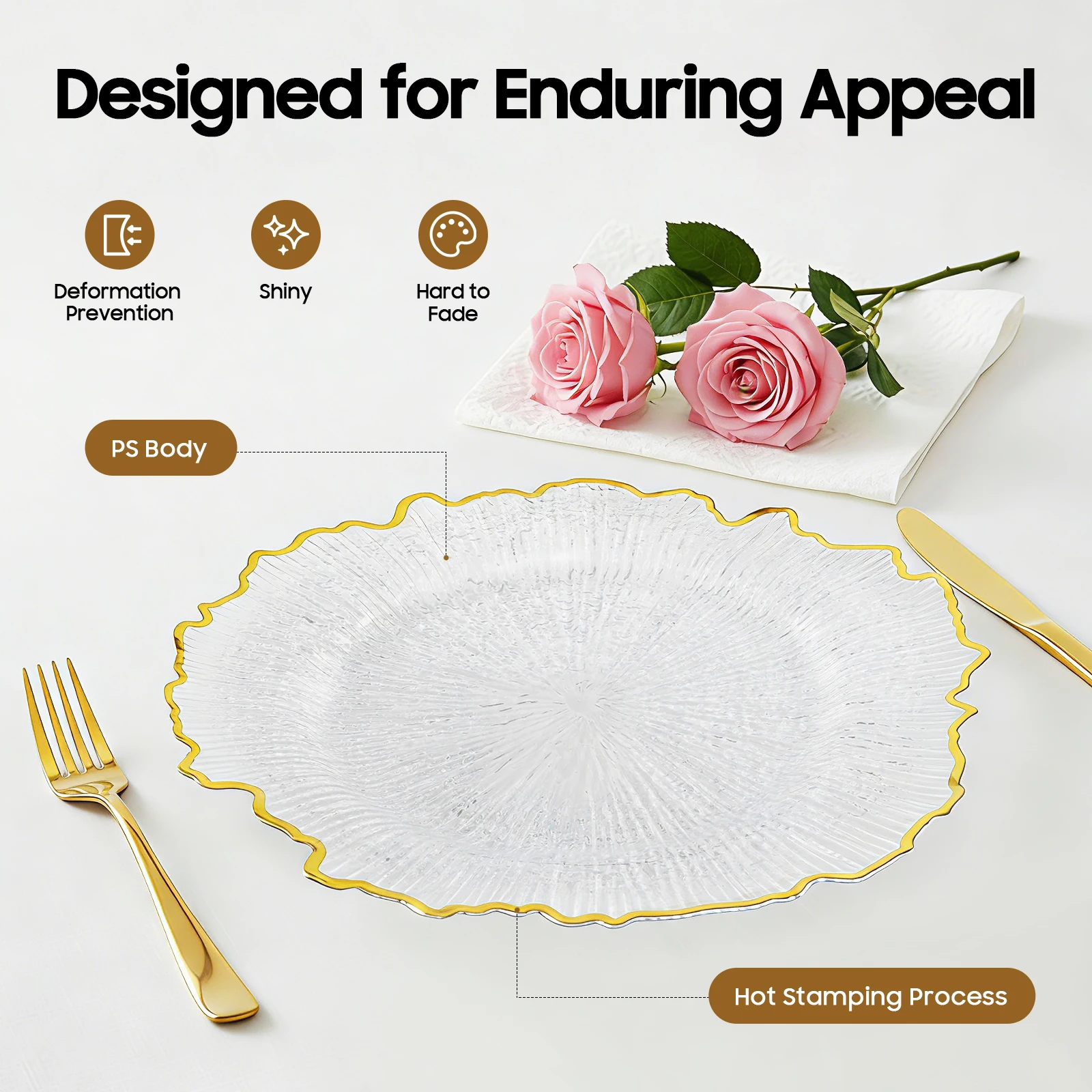 Набор из 25 золотых пластиковых сервировочных тарелок с цветочным узором для свадеб, банкетов, кейтеринга и декора
Набор из 25 золотых пластиковых сервировочных тарелок с цветочным узором для свадеб, банкетов, кейтеринга и декора
