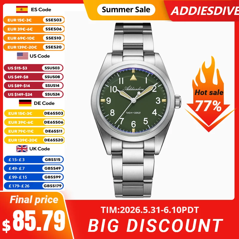 ADDIESDIVE Titanium Alloy Watches For Men VH31 Quartz Sweep Seconds Waterproof 100M Luminous Luxury Wristwatch Reloj Hombre
ADDIESDIVE Titanium Alloy Watches For Men VH31 Quartz Sweep Seconds Waterproof 100M Luminous Luxury Wristwatch Reloj Hombre