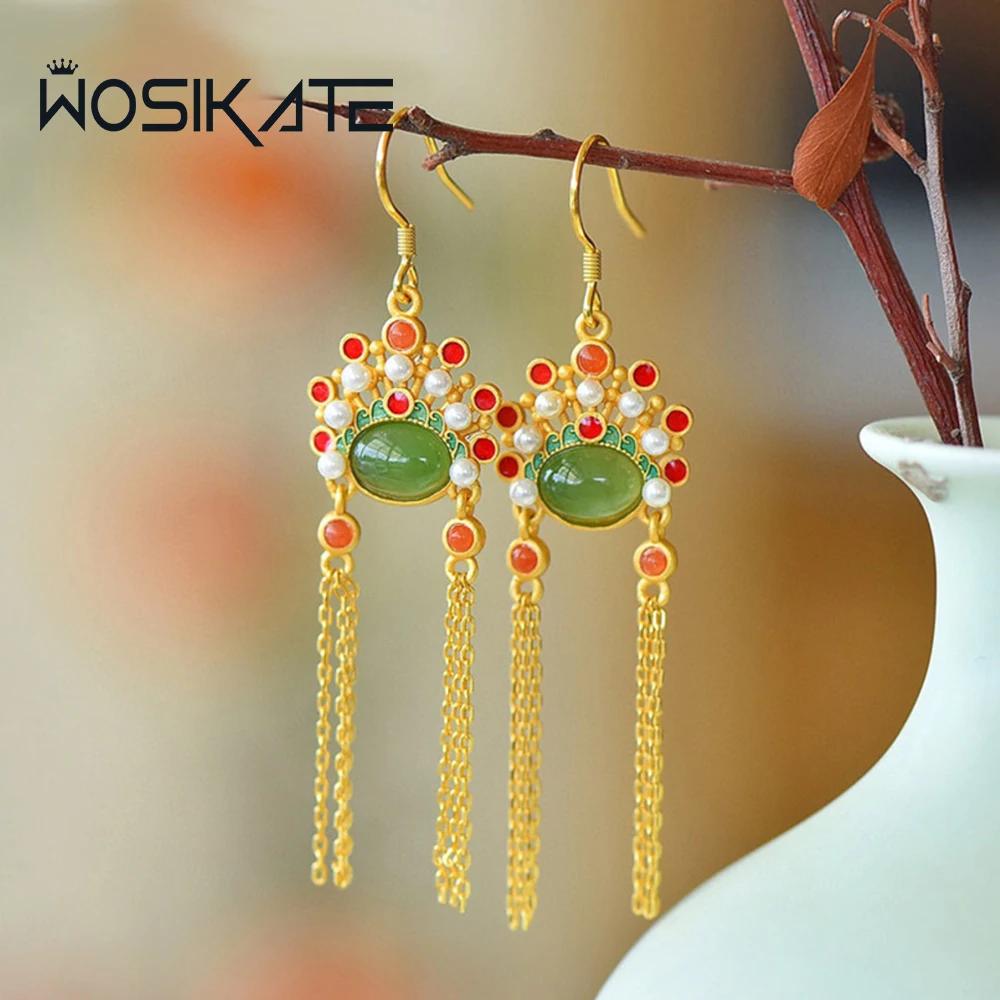 WOSIKATE Vintage Ancient Style Long Earrings For Women With Gold Plated Phoenix Crown Drop Earrings Fashion Jewelry Ear Hooks
WOSIKATE Vintage Ancient Style Long Earrings For Women With Gold Plated Phoenix Crown Drop Earrings Fashion Jewelry Ear Hooks