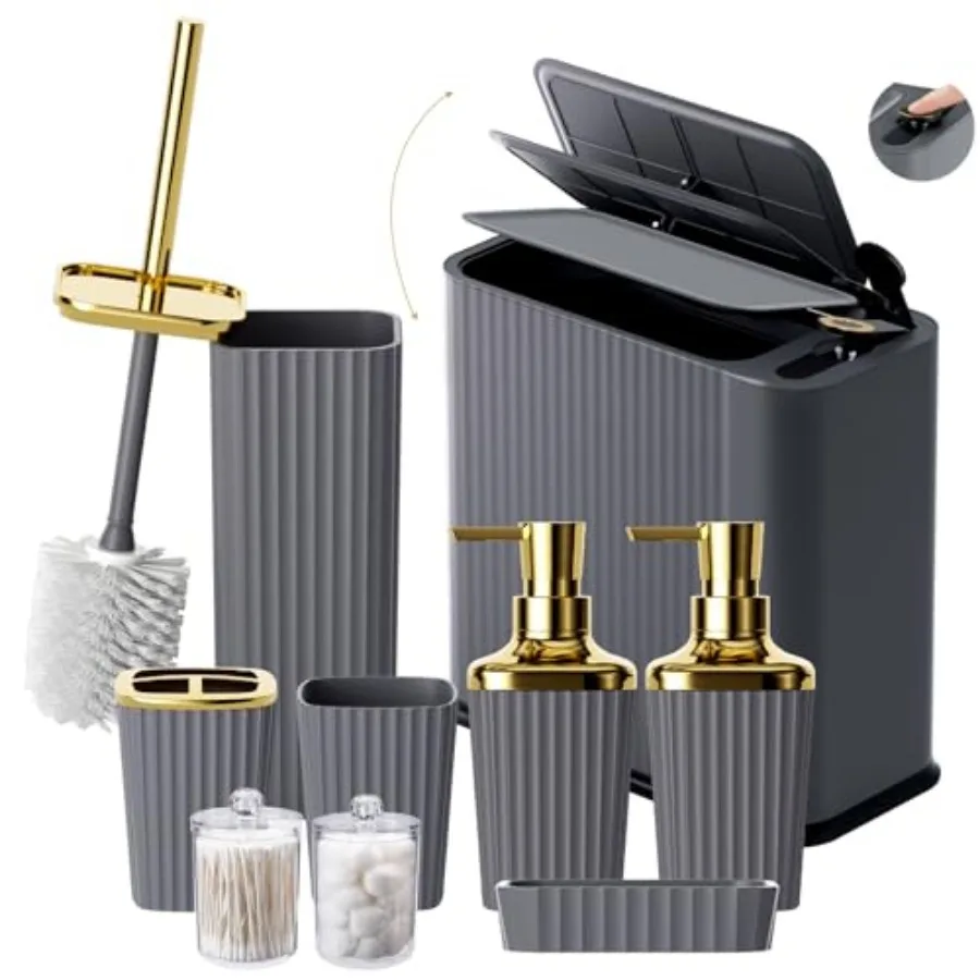 9-Piece Bathroom Accessories Set - Durable and Sleek Kit with Slim Narrow Trash Can, Toilet Brush and Soap Dispensers - Space-S
9-Piece Bathroom Accessories Set - Durable and Sleek Kit with Slim Narrow Trash Can, Toilet Brush and Soap Dispensers - Space-S