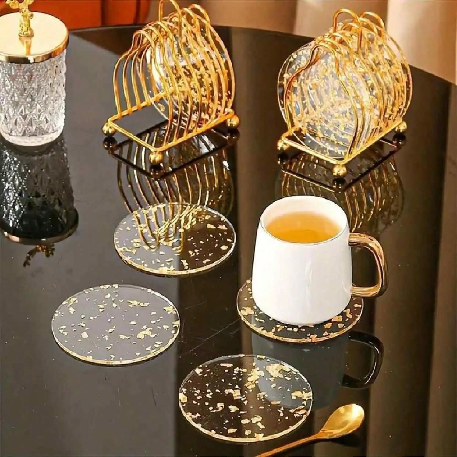 8/6/4/2/1pc Gold Flaky Acrylic Coasters - Ideal For Parties And Home Decor, Heat-Resistant Coasters, Non-Slip Placemats, Cup Mats, Drink Holders, Scene Decor, Holiday Decorations, Home & Office Decor, Theme Parties, Halloween, Christmas
8/6/4/2/1pc Gold Flaky Acrylic Coasters - Ideal For Parties And Home Decor, Heat-Resistant Coasters, Non-Slip Placemats, Cup Mats, Drink Holders, Scene Decor, Holiday Decorations, Home & Office Decor, Theme Parties, Halloween, Christmas