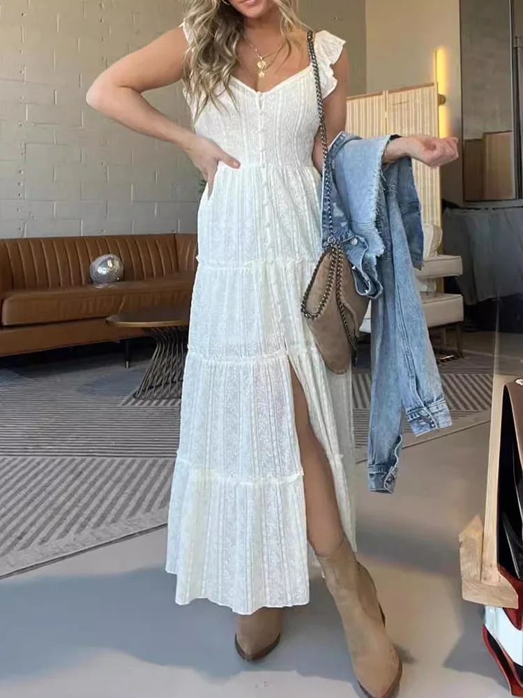 Summer Women Button Patchwork Slim Dress Female Streetwear Holiday V Neck White Dress Casual Sleeveless Party Solid Long Dress
Summer Women Button Patchwork Slim Dress Female Streetwear Holiday V Neck White Dress Casual Sleeveless Party Solid Long Dress
