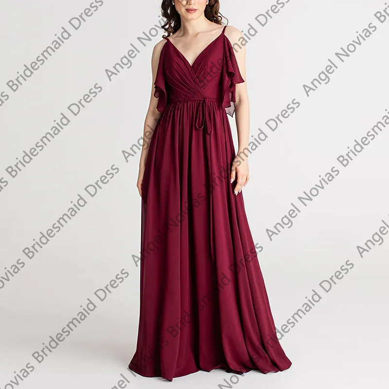 Dark Red A Line Chiffon Long Bridesmaid Dresses with Straps Customized Wedding Party Maid Of Honor Dress robes invitée mariage
Dark Red A Line Chiffon Long Bridesmaid Dresses with Straps Customized Wedding Party Maid Of Honor Dress robes invitée mariage