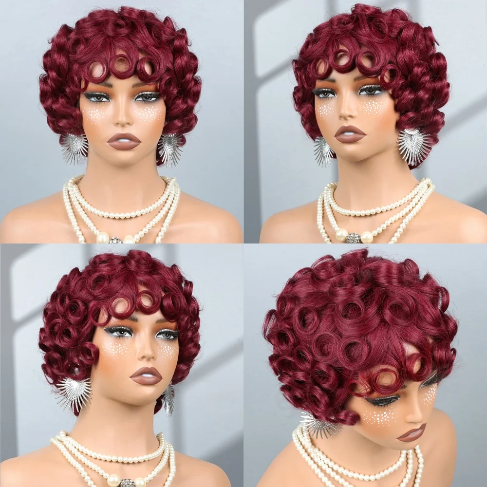 Burgundy 99J Short Human Hair Wigs for Black Women Pixie Cut Wig Human Hair Machine Made Glueless Short Curly Wigs With Bangs
Burgundy 99J Short Human Hair Wigs for Black Women Pixie Cut Wig Human Hair Machine Made Glueless Short Curly Wigs With Bangs
