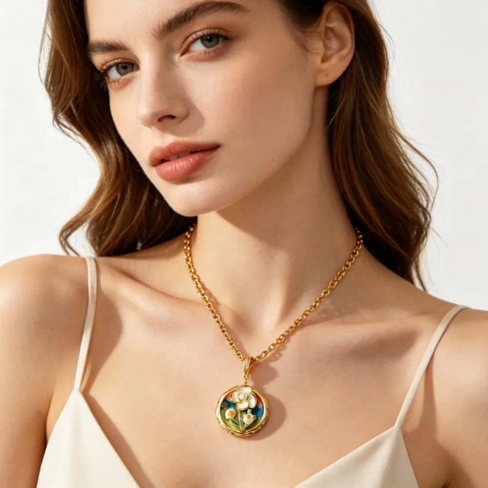 French Irregular Oil Painting Flower Pendant Necklace Colored Drawing Inlaid Imitation Pearl Clavicle Chain Art Charm Jewelry
French Irregular Oil Painting Flower Pendant Necklace Colored Drawing Inlaid Imitation Pearl Clavicle Chain Art Charm Jewelry