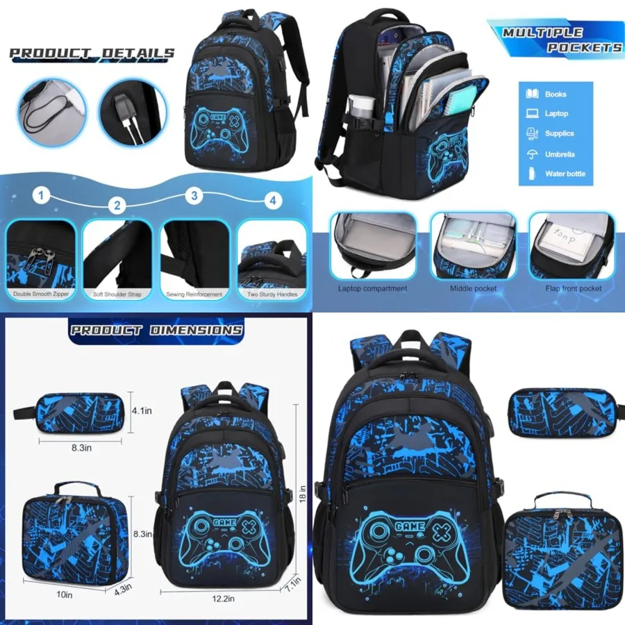 Boys Backpack for School, 3PCS Cool Luminous Gamer Backpack for Boys with Lunch Box Pencil Case, Backpacks Bookbag for Teen Boy
Boys Backpack for School, 3PCS Cool Luminous Gamer Backpack for Boys with Lunch Box Pencil Case, Backpacks Bookbag for Teen Boy