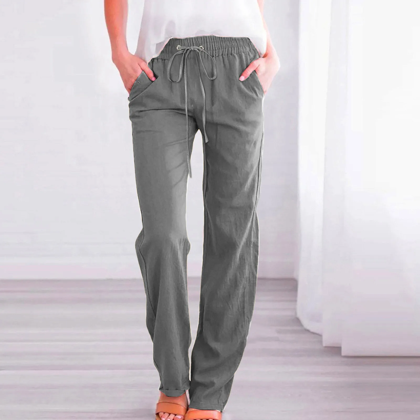 Ladies Casual Solid Color Pants Drawstring Cotton Linen Loose Yoga Sports Fitness Trousers Womens Baggy Pants Summer Trousers
Ladies Casual Solid Color Pants Drawstring Cotton Linen Loose Yoga Sports Fitness Trousers Womens Baggy Pants Summer Trousers