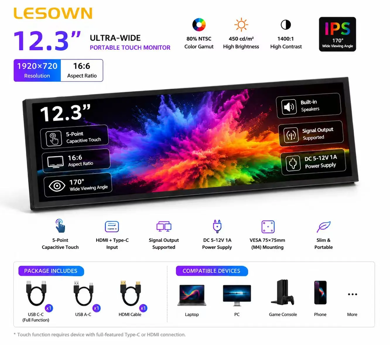 LESOWN Embedded Development Stretched Screen 12.3-inch 16:6 Capacitive Monitor for DIY Electronics with Type-C Input
LESOWN Embedded Development Stretched Screen 12.3-inch 16:6 Capacitive Monitor for DIY Electronics with Type-C Input