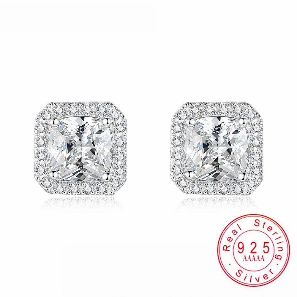 S925 Sterling Silver Princess Cut Moissanite Halo Stud Earrings 4-Prong Setting Brilliant Earring For Women Wedding Jewelry
S925 Sterling Silver Princess Cut Moissanite Halo Stud Earrings 4-Prong Setting Brilliant Earring For Women Wedding Jewelry