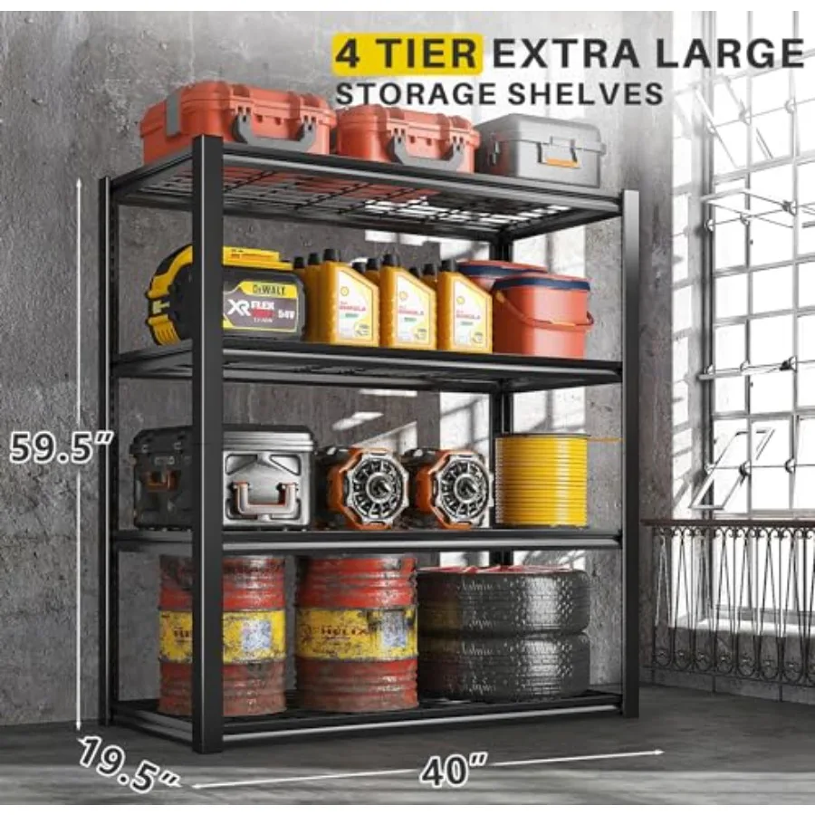 Гаражные стеллажи 40 дюймов, полки для хранения вещей 2240 фунтов, регулируемые металлические стеллажи, сверхмощные 4-х уровневые металлические полки для гаражных кухонных штанов
Гаражные стеллажи 40 дюймов, полки для хранения вещей 2240 фунтов, регулируемые металлические стеллажи, сверхмощные 4-х уровневые металлические полки для гаражных кухонных штанов