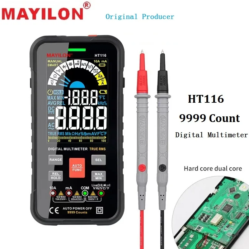 MAYILON HT116 Профессиональный цифровой автоматический мультиметр с тестовым проводом, тестер тока электронных компонентов, вольтметр, амперметр NCV
MAYILON HT116 Профессиональный цифровой автоматический мультиметр с тестовым проводом, тестер тока электронных компонентов, вольтметр, амперметр NCV