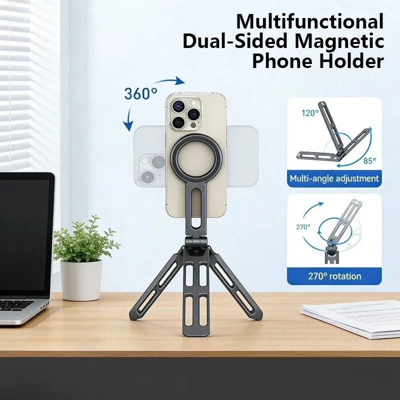 Aluminum Alloy Travel Phone Holder Dual-Sided Magnetic Portable Rotatable Foldable Phone Stand with Tripod (Bestseller)
Aluminum Alloy Travel Phone Holder Dual-Sided Magnetic Portable Rotatable Foldable Phone Stand with Tripod (Bestseller)