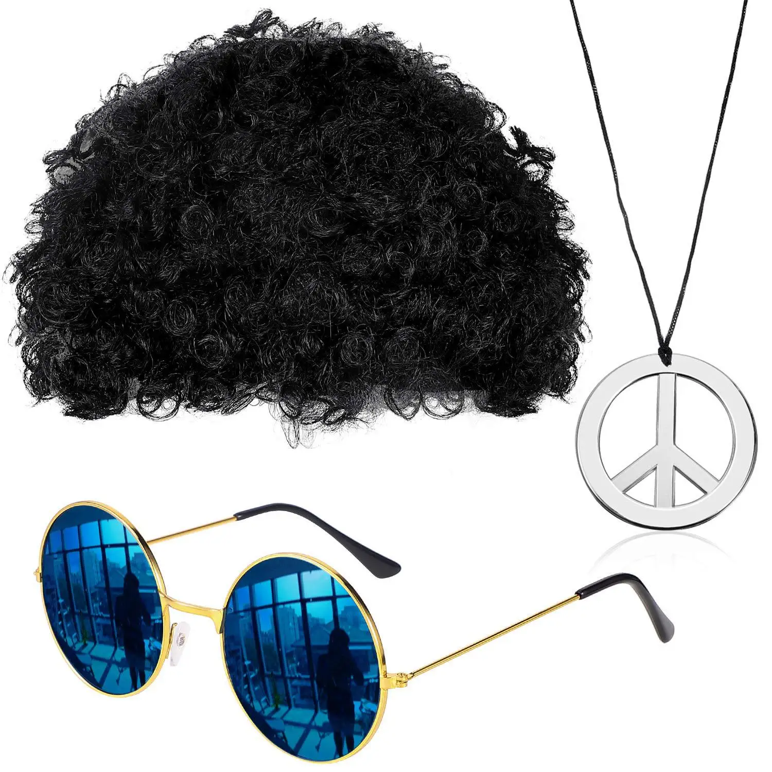 Anime Wigs Halloween Carnival Hippie Set Hair Set Sunglasses and Flat Label Necklace 3piece Hip-hop Sets
Anime Wigs Halloween Carnival Hippie Set Hair Set Sunglasses and Flat Label Necklace 3piece Hip-hop Sets