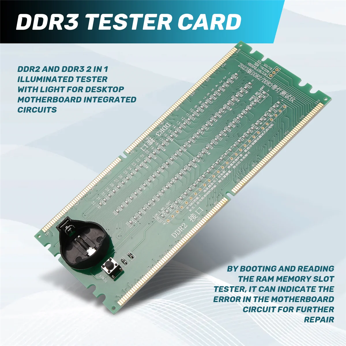 B66C Тестер 2 в 1 с подсветкой DDR2 и DDR3 с подсветкой для интегральных схем материнской платы настольных ПК
B66C Тестер 2 в 1 с подсветкой DDR2 и DDR3 с подсветкой для интегральных схем материнской платы настольных ПК