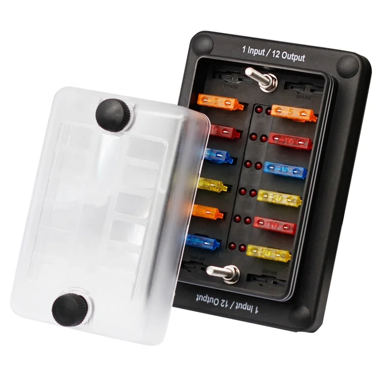 1 Input/12 Output 12 Circuit Fuse Block Holder with LED Indicator Waterproof Protection Cover 12 Way Blade Fuse Box
1 Input/12 Output 12 Circuit Fuse Block Holder with LED Indicator Waterproof Protection Cover 12 Way Blade Fuse Box