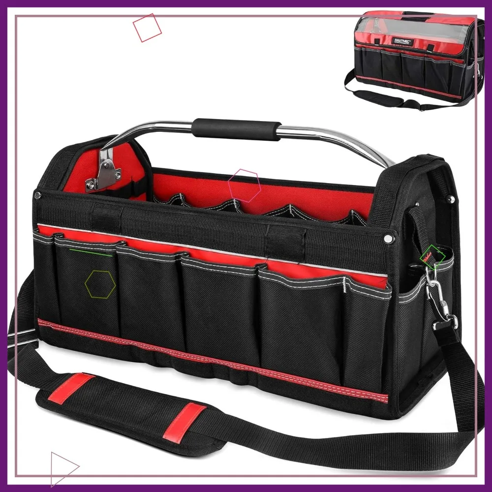 20" Heavy-Duty Tool Tote with Waterproof Clear Cover, Large Open Top, Rotating Handle, Rigid Frame, EVA Base & Padded Strap
20" Heavy-Duty Tool Tote with Waterproof Clear Cover, Large Open Top, Rotating Handle, Rigid Frame, EVA Base & Padded Strap