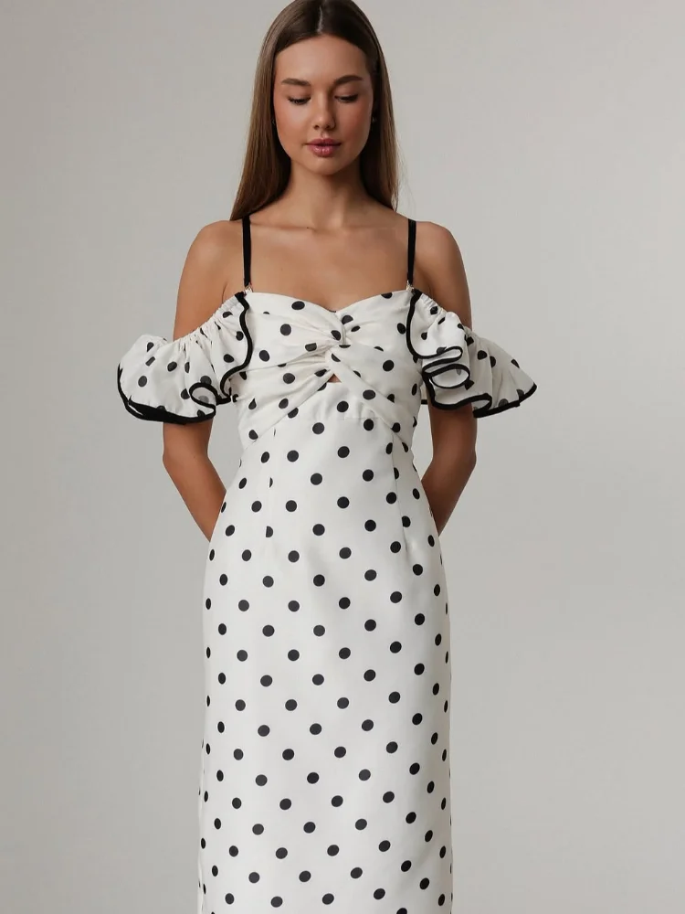 Women Polka Dot Ruffled Sleeve Sling Dress Elegant U Neck Backless High Waist Slim Fit Vestido 2025 New Summer Fashion Lady Robe
Women Polka Dot Ruffled Sleeve Sling Dress Elegant U Neck Backless High Waist Slim Fit Vestido 2025 New Summer Fashion Lady Robe