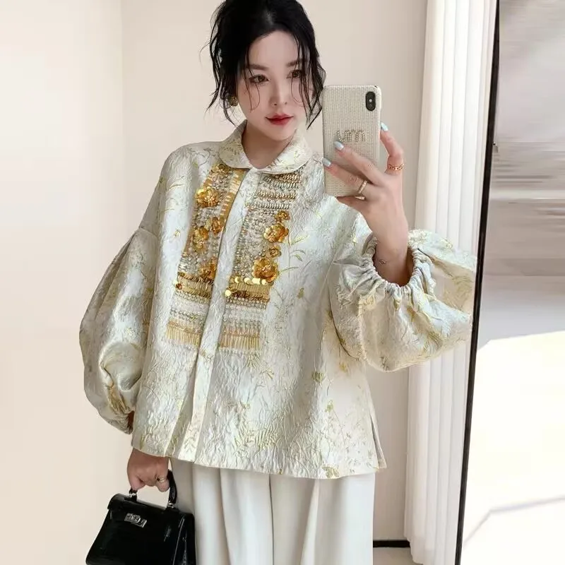 Luxury Sequin Beading Embroidered Vintage Coat 2025 Autumn Women's Lantern Sleeve Loose Jacquard Jacket
Luxury Sequin Beading Embroidered Vintage Coat 2025 Autumn Women's Lantern Sleeve Loose Jacquard Jacket