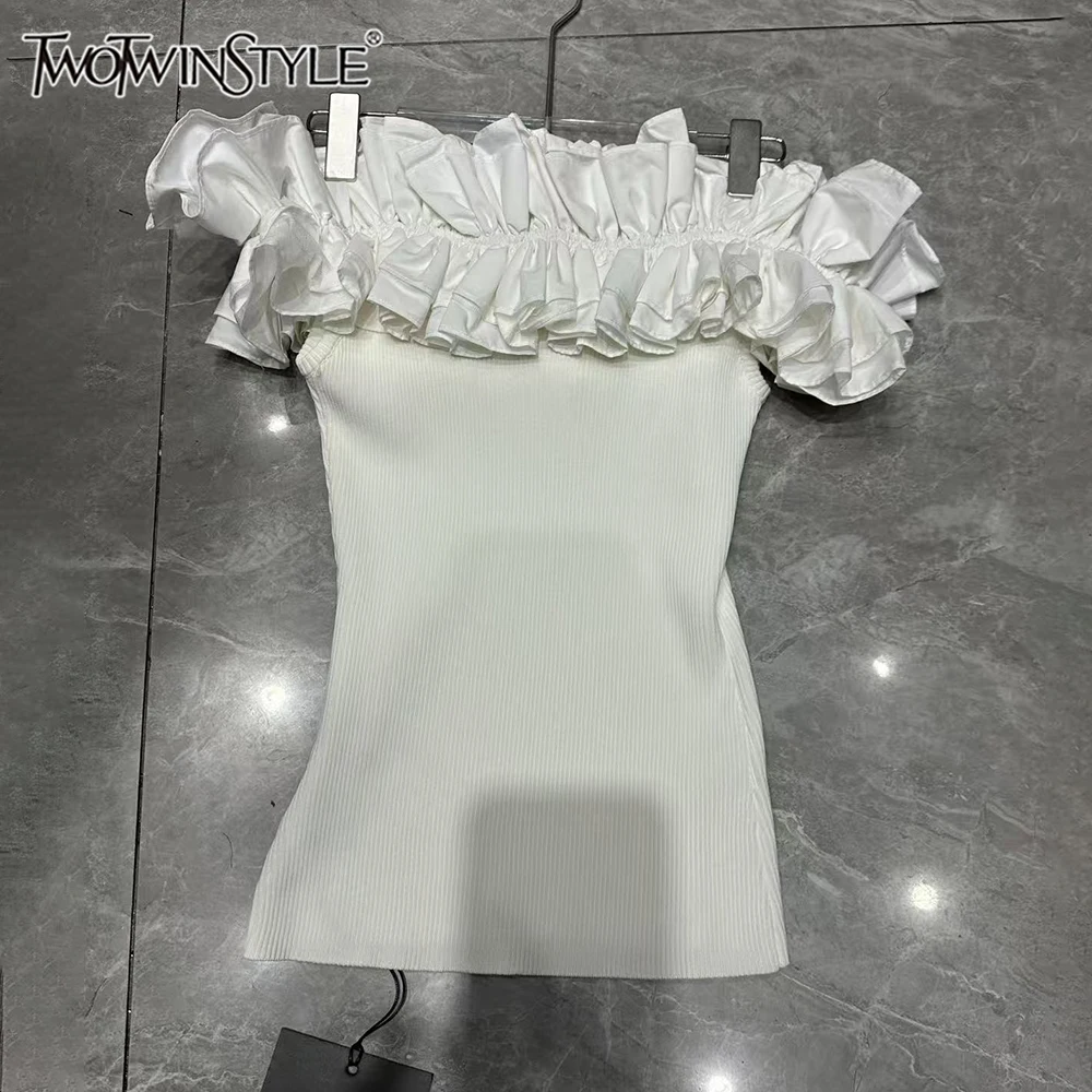 TWOTWINSTYLE Loose Solid T Shirts for Women Slash Neck Sleeveless Spliced Fungus Elegant Intellectual T Shirt Female KTS563278
TWOTWINSTYLE Loose Solid T Shirts for Women Slash Neck Sleeveless Spliced Fungus Elegant Intellectual T Shirt Female KTS563278