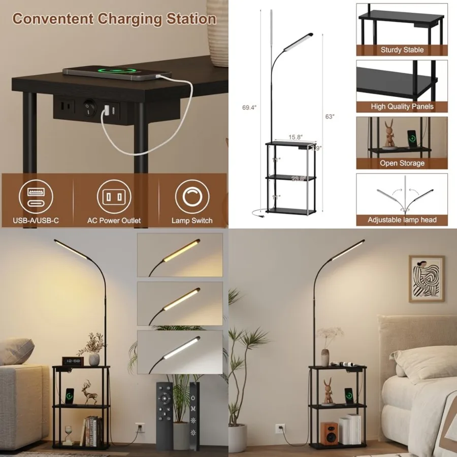 LED Floor Lamp with Table, 15W Bright Reading floor lamp with Remote and Touch Control, Narrow Side Table with USB Charging Sta
LED Floor Lamp with Table, 15W Bright Reading floor lamp with Remote and Touch Control, Narrow Side Table with USB Charging Sta