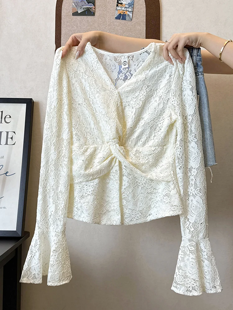 Romantic Sle Women's Lace Base irt V-Ne Bell Sve Knot Faionable Top Ci Walk ort Length Regular Thin
Romantic Sle Women's Lace Base irt V-Ne Bell Sve Knot Faionable Top Ci Walk ort Length Regular Thin