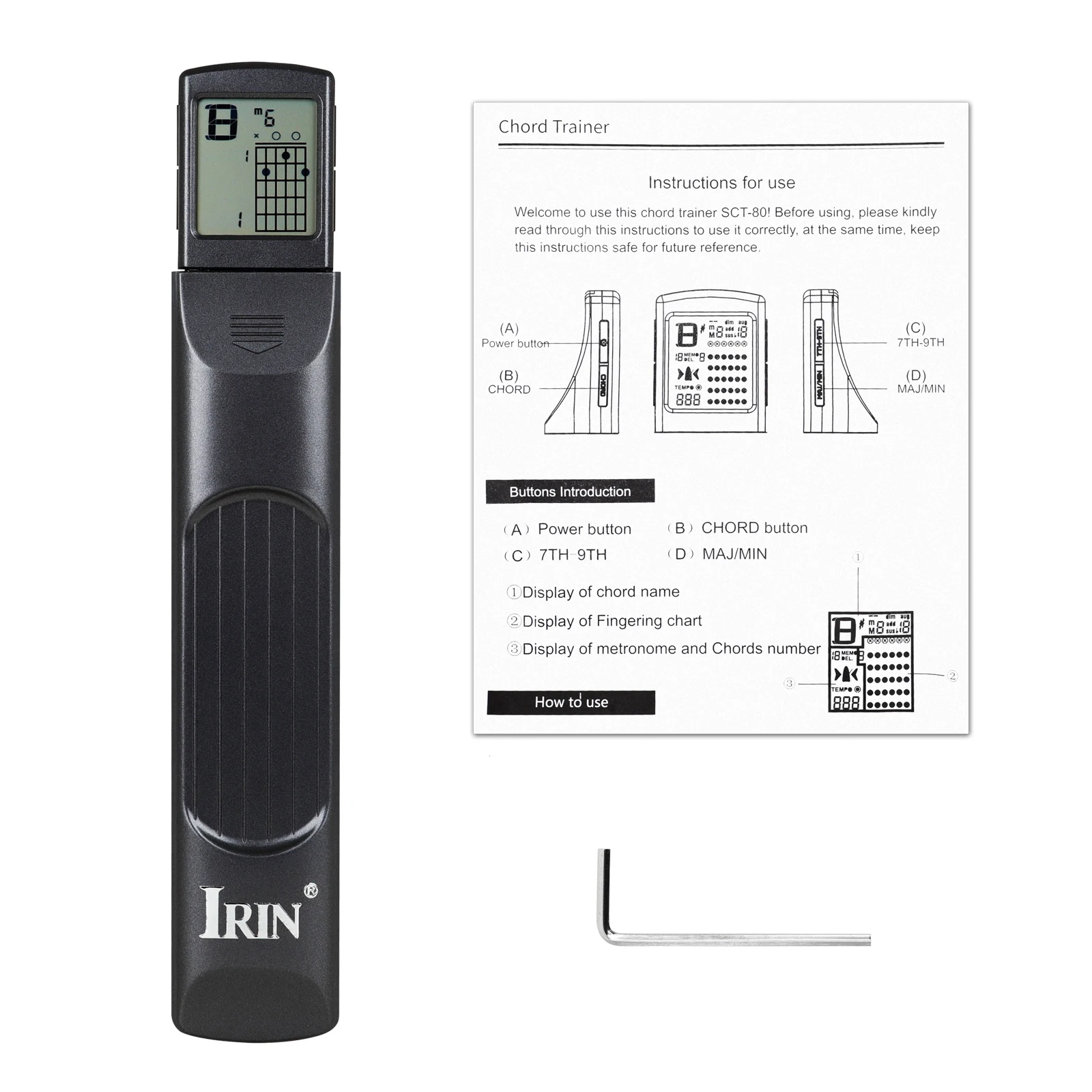 IRIN Pocket Guitar Chord Trainer 6 Fret Portable Practice Tool Chord Name Fingering Chart Metronome Display Screen for Beginners
IRIN Pocket Guitar Chord Trainer 6 Fret Portable Practice Tool Chord Name Fingering Chart Metronome Display Screen for Beginners