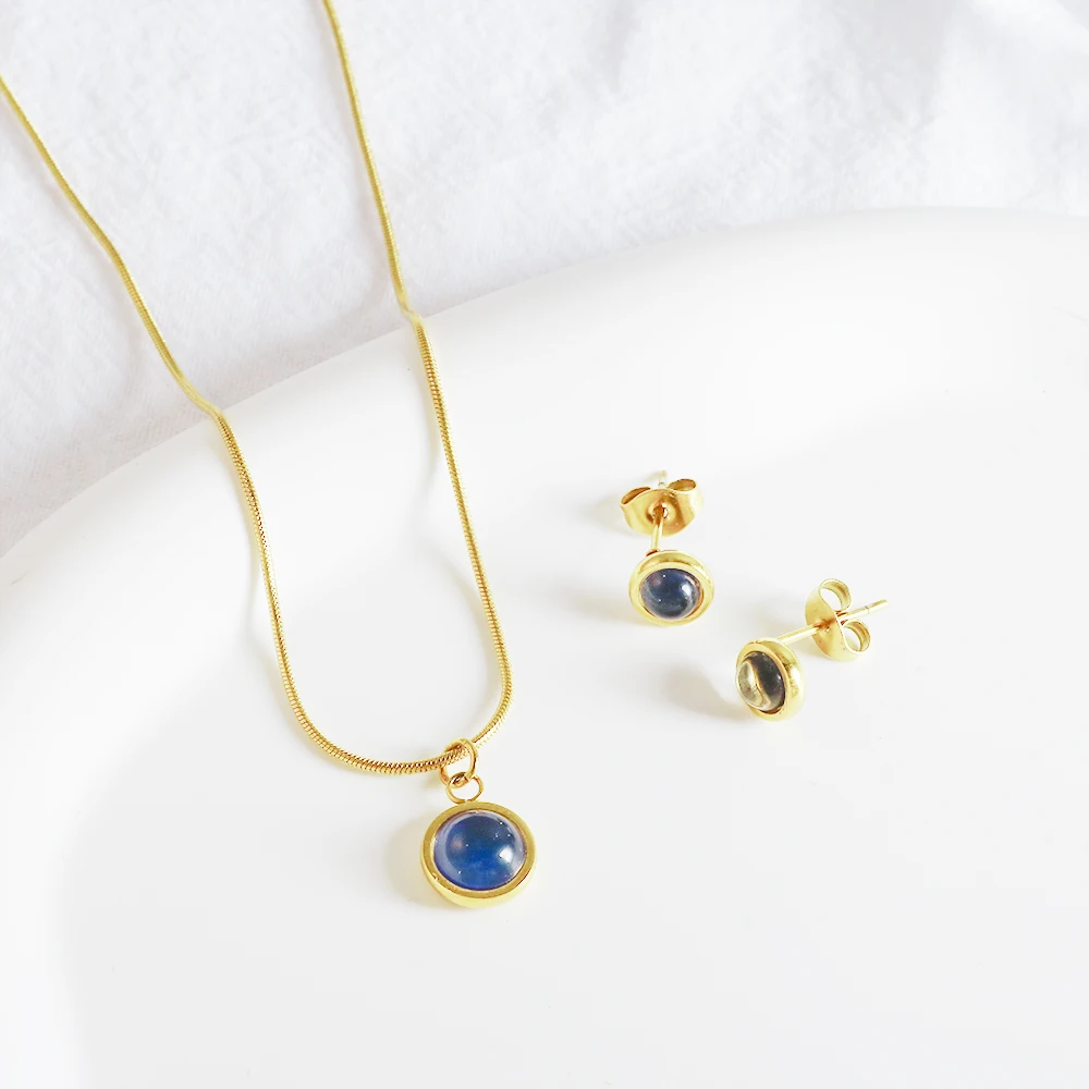 Heat-resistant Natural Color-changing Stone Pendant Necklace Earrings for Women Exquisite Gold-plated Stainless Steel Jewelry
Heat-resistant Natural Color-changing Stone Pendant Necklace Earrings for Women Exquisite Gold-plated Stainless Steel Jewelry