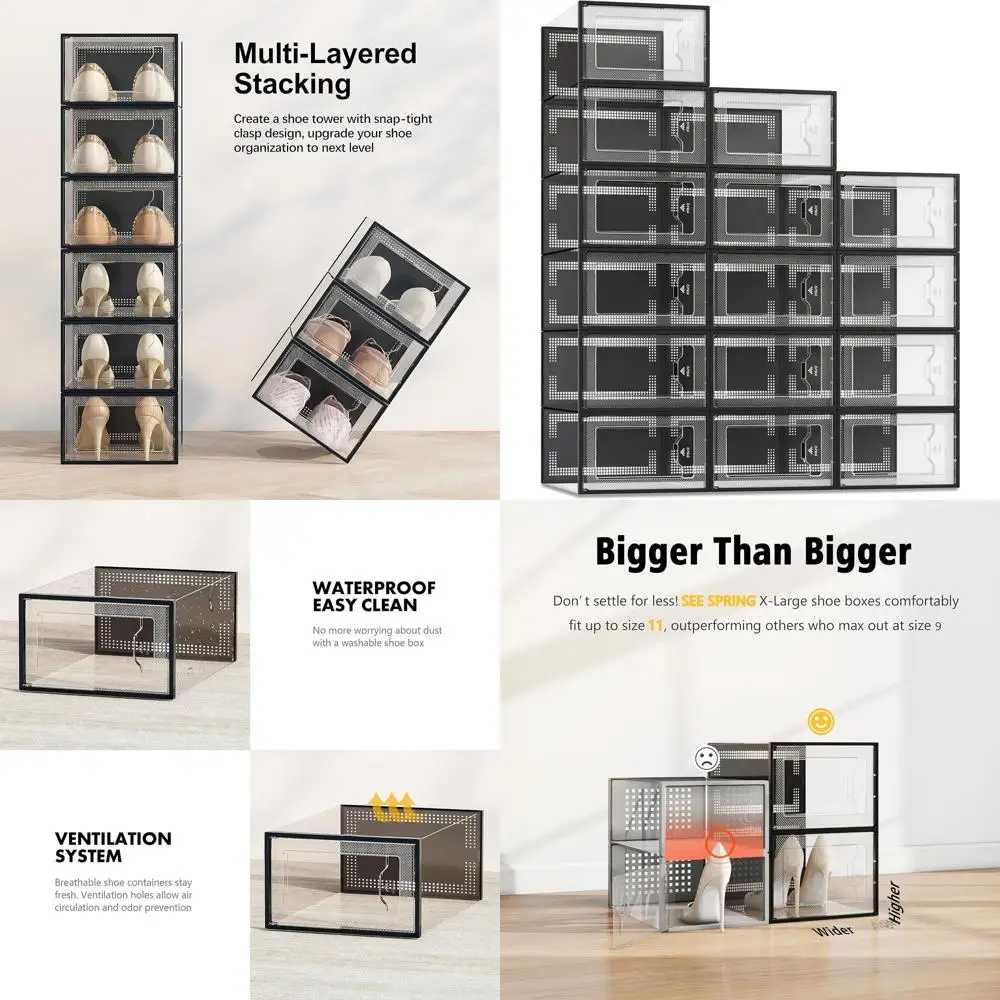 15-Pack XL Shoe Storage Boxes - Clear, Stackable Plastic Shoe Organizers for Closets, Space-Saving Sneaker Racks in Black
15-Pack XL Shoe Storage Boxes - Clear, Stackable Plastic Shoe Organizers for Closets, Space-Saving Sneaker Racks in Black