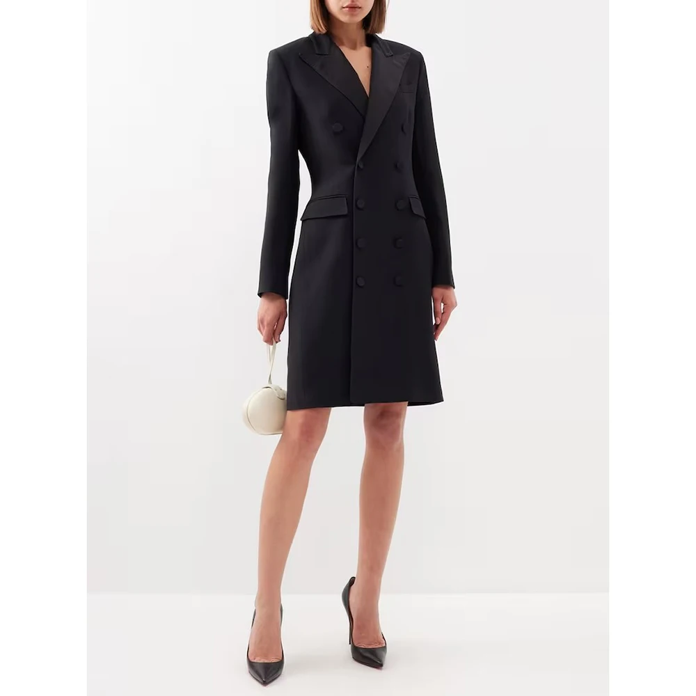 Blazer Dress Women Suits Black Solid Color Custom Made Double Breasted Knee Length Peak Lapel Luxury 1 Piece Elegant Office Lady
Blazer Dress Women Suits Black Solid Color Custom Made Double Breasted Knee Length Peak Lapel Luxury 1 Piece Elegant Office Lady