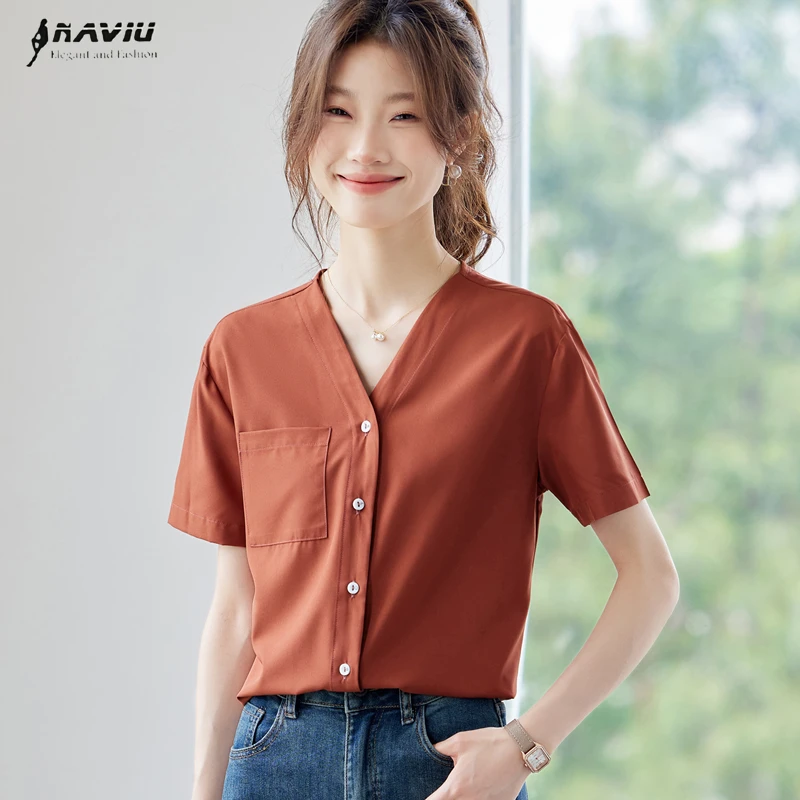 NAVIU New Temperament V Neck Shirt Women Elegant Short Sleeve White Casual Chiffon Blouses Office Ladies Formal Work Tops
NAVIU New Temperament V Neck Shirt Women Elegant Short Sleeve White Casual Chiffon Blouses Office Ladies Formal Work Tops