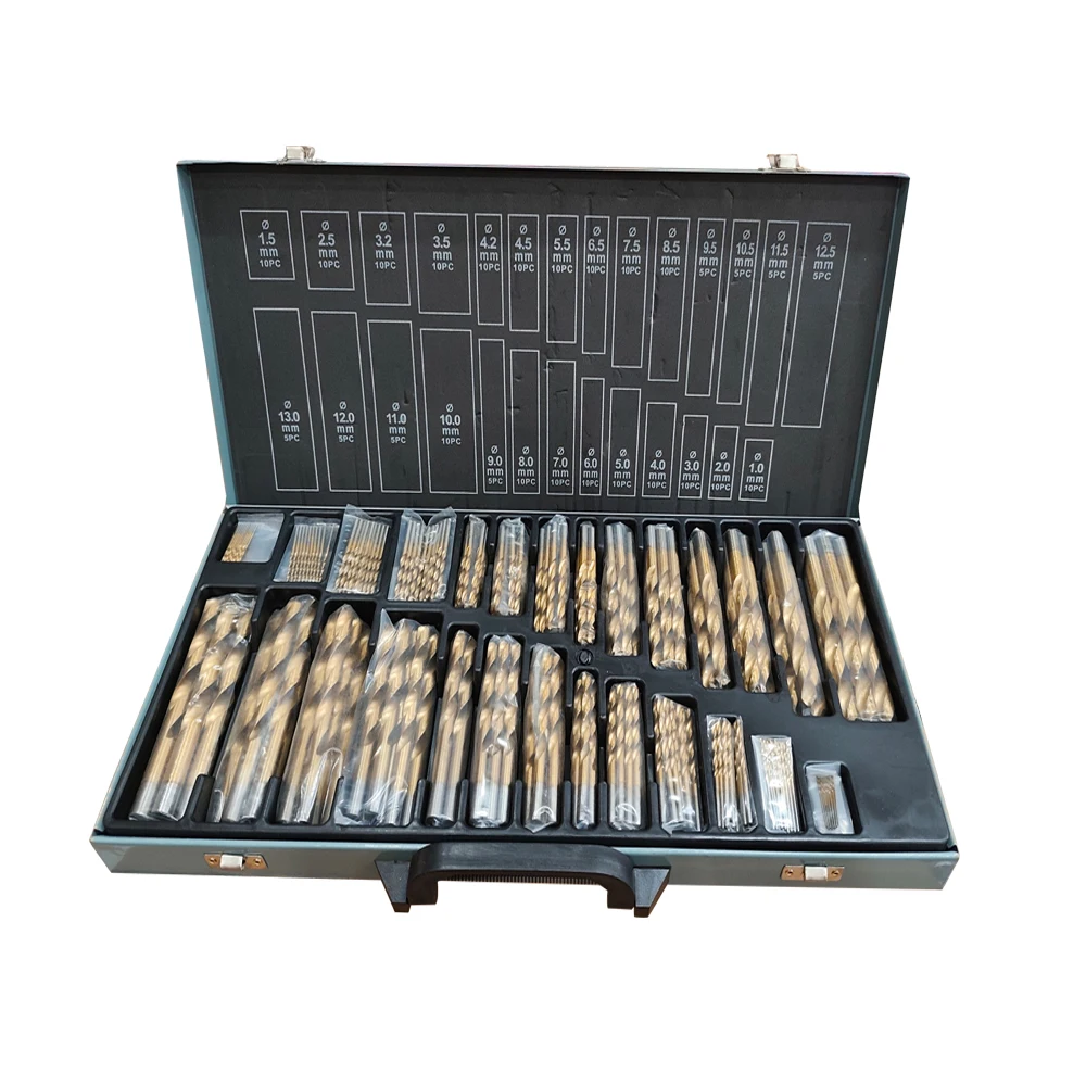 230PCS Metric DIN338 Titanium Coated HSS Drill Bit Set (1-13)*0.5mm+3.2mm+4.2mm in Metal Box
230PCS Metric DIN338 Titanium Coated HSS Drill Bit Set (1-13)*0.5mm+3.2mm+4.2mm in Metal Box