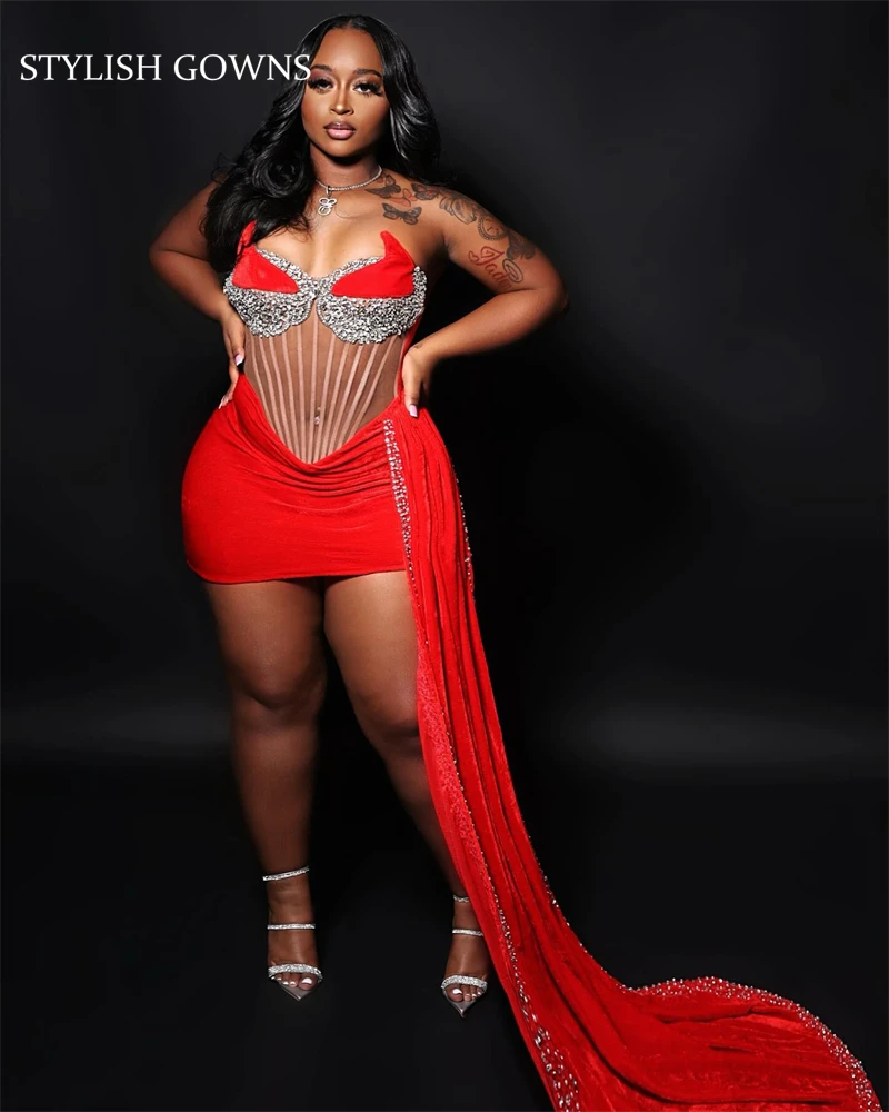 Red Strapless Short Prom Dresses Black Girls Bead Crystal 2024 Birthday Luxury Dress Mini Cocktail With Side Train Customized
Red Strapless Short Prom Dresses Black Girls Bead Crystal 2024 Birthday Luxury Dress Mini Cocktail With Side Train Customized
