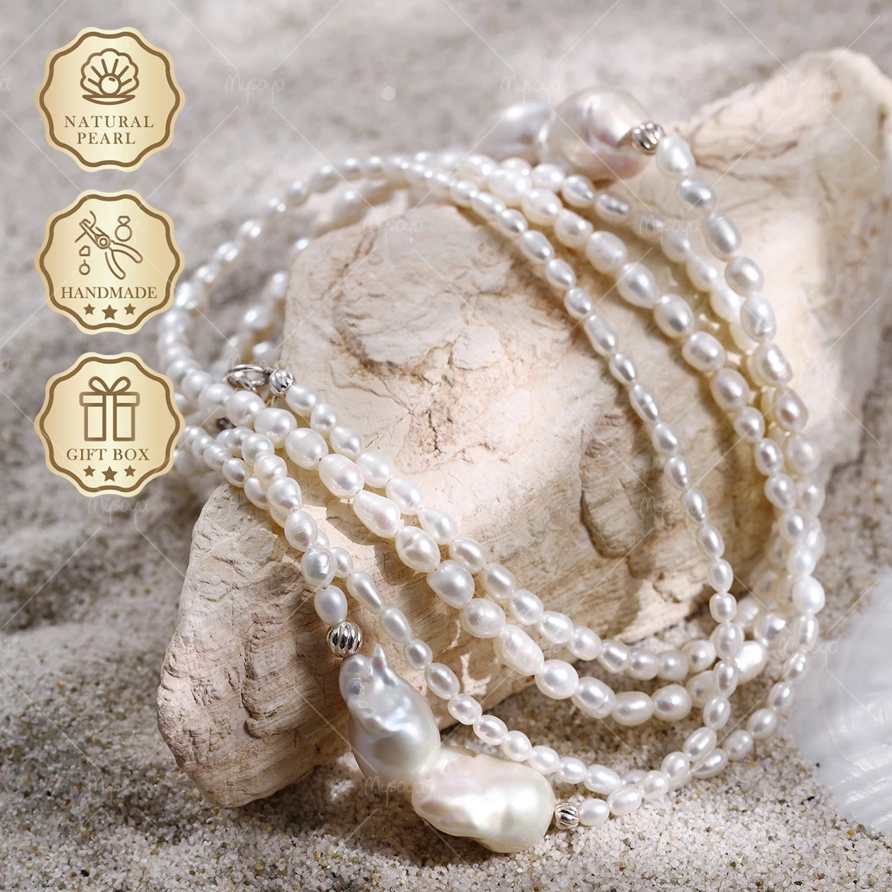 MYSOYA Irregular Rice Freshwater Pearl Long Necklace 3-6mm & 11-15mm, Gift Box S355
MYSOYA Irregular Rice Freshwater Pearl Long Necklace 3-6mm & 11-15mm, Gift Box S355