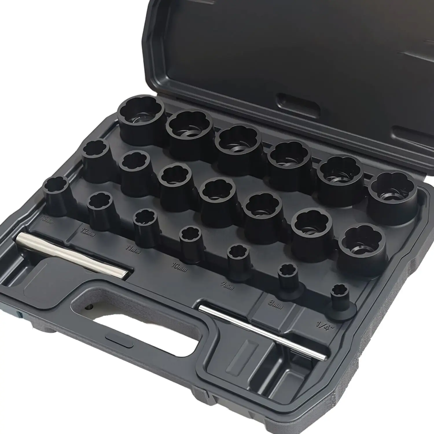 22pcs Bolt Nut Extractor Set Metric 8-27mm Impact Lug Removal Tool 1/2" & 3/8" Drive Wheel Lock Removal Kit for Extracting
22pcs Bolt Nut Extractor Set Metric 8-27mm Impact Lug Removal Tool 1/2" & 3/8" Drive Wheel Lock Removal Kit for Extracting
