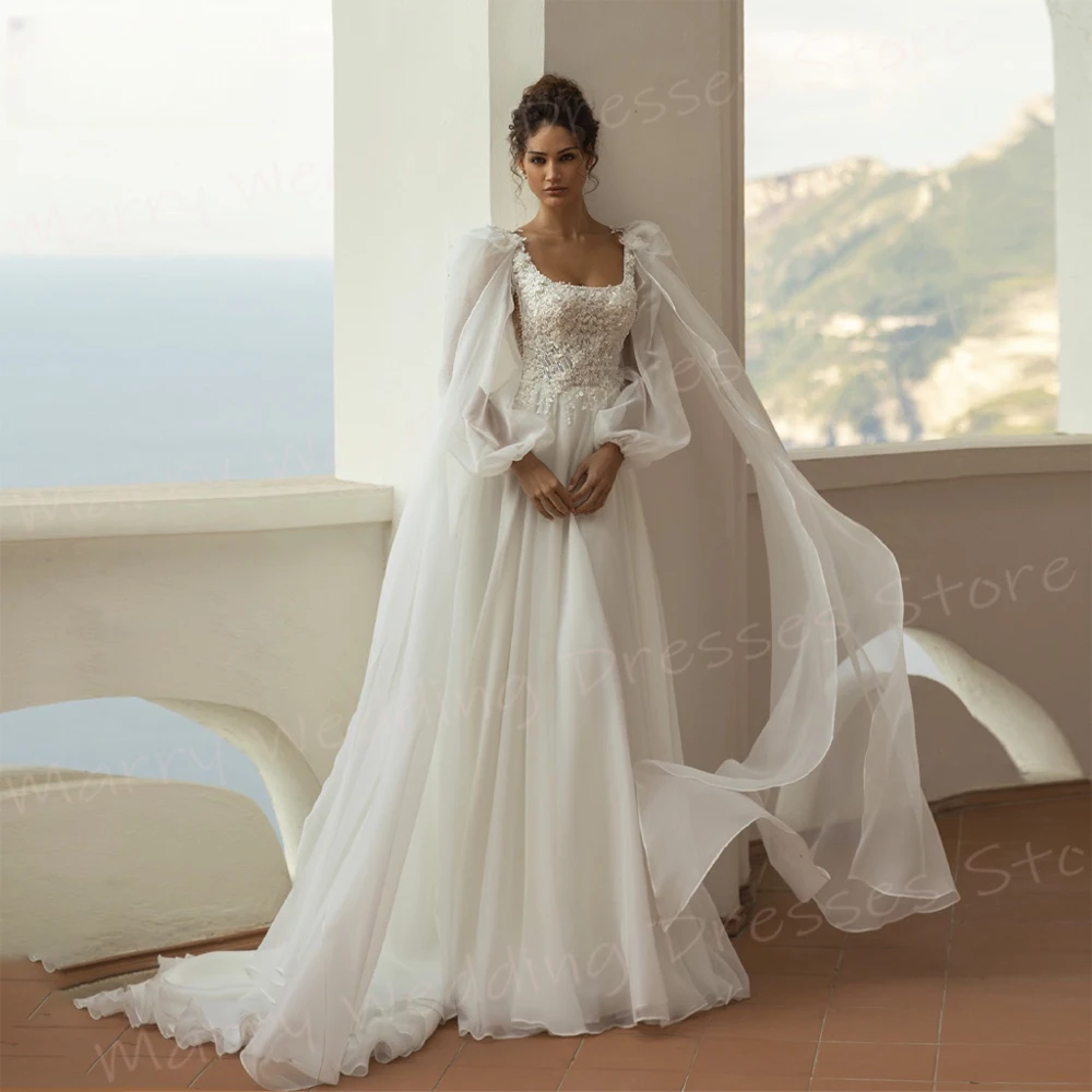 2025 Charming A Line Wedding Dresses For Women Appliques Lace Bride Gowns Long Sleeve Square Collar Vestido De Novia Customized
2025 Charming A Line Wedding Dresses For Women Appliques Lace Bride Gowns Long Sleeve Square Collar Vestido De Novia Customized