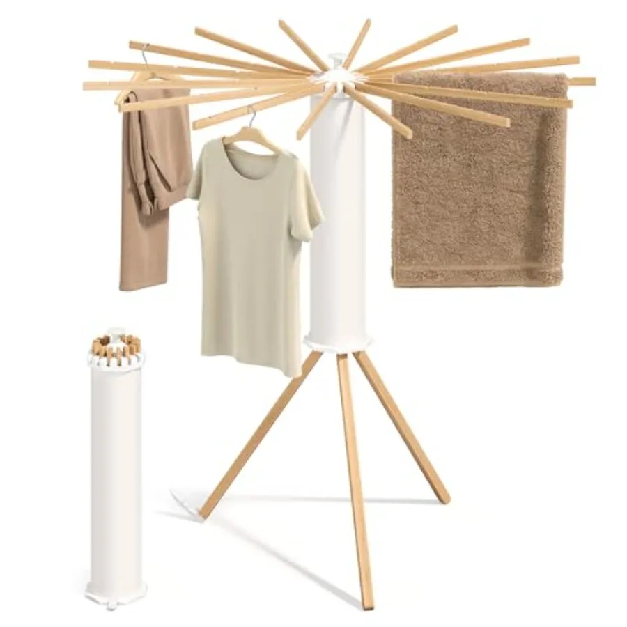 Foldable Rotary Tripod Clothes Drying Rack 16 Pull-Out Wood Arms Natural Color Portable Floor Standing Laundry Airer for Laundr
Foldable Rotary Tripod Clothes Drying Rack 16 Pull-Out Wood Arms Natural Color Portable Floor Standing Laundry Airer for Laundr