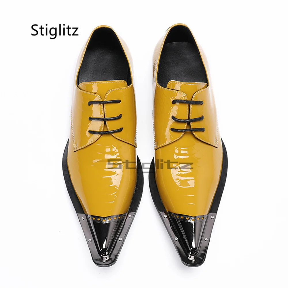 Men's Yellow Patent Leather Shoes Dress Metal Pointy Toe Cowhide Casual Business Shoes British Handmade Lace Up Office Shoes
Men's Yellow Patent Leather Shoes Dress Metal Pointy Toe Cowhide Casual Business Shoes British Handmade Lace Up Office Shoes