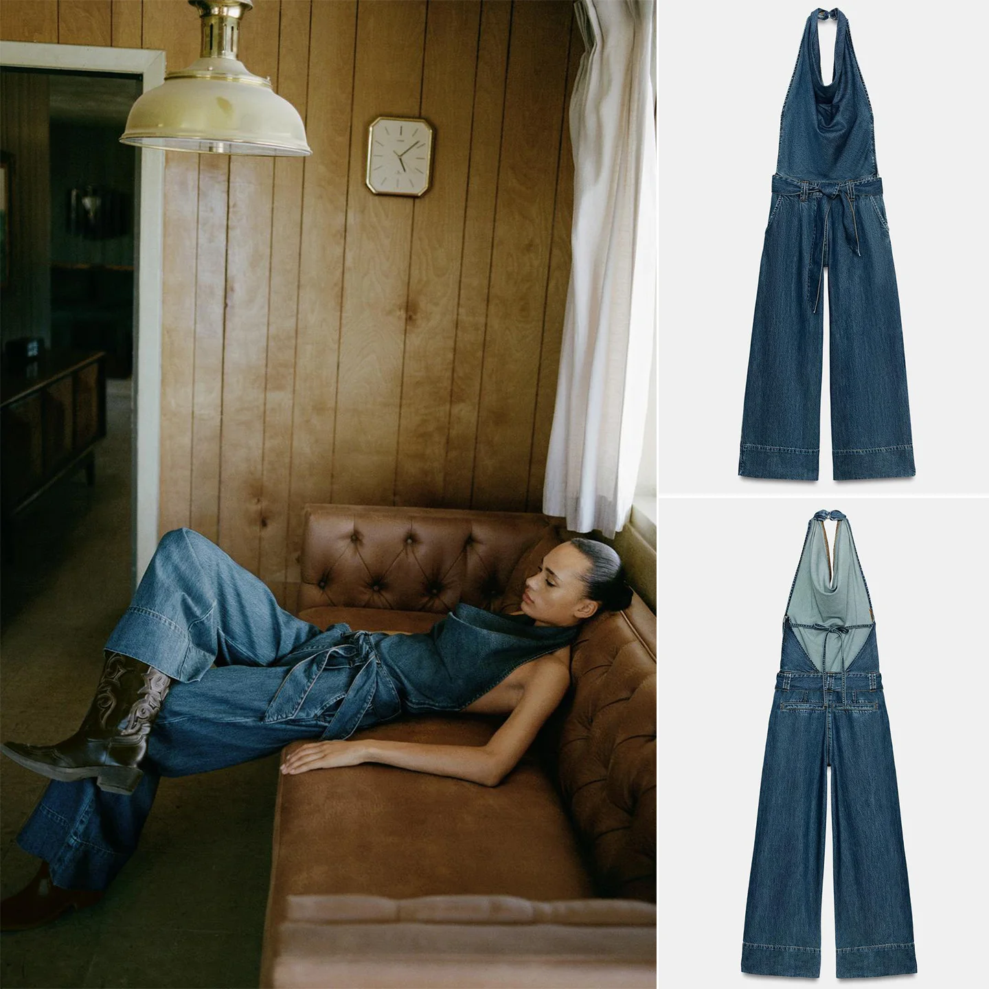 Spring 2026 New Women's Commuter Style Denim Overalls with Pocket Trim And Belt Hanging Neck Backless High Waist Long Pants
Spring 2026 New Women's Commuter Style Denim Overalls with Pocket Trim And Belt Hanging Neck Backless High Waist Long Pants