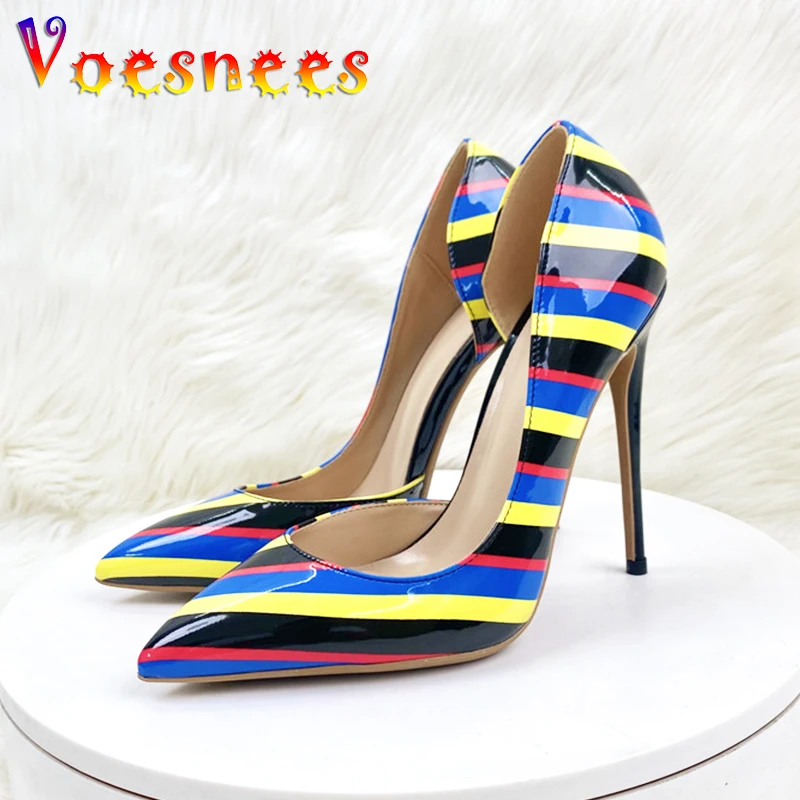 Summer New Colorful Color Stripe High Heels 12CM Comfortable Shallow Mouth Banquet Shoes Plus Size 43 Women Pointed Toe Pumps
Summer New Colorful Color Stripe High Heels 12CM Comfortable Shallow Mouth Banquet Shoes Plus Size 43 Women Pointed Toe Pumps