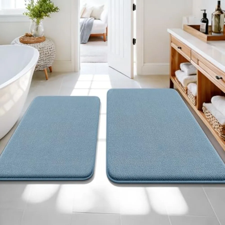 Bathroom Rugs Sets 2 Piece Soft Absorbent Memory Foam Bath Rug Set Non-Slip Quick Dry Machine Washable Bath Mats for Bathroom H