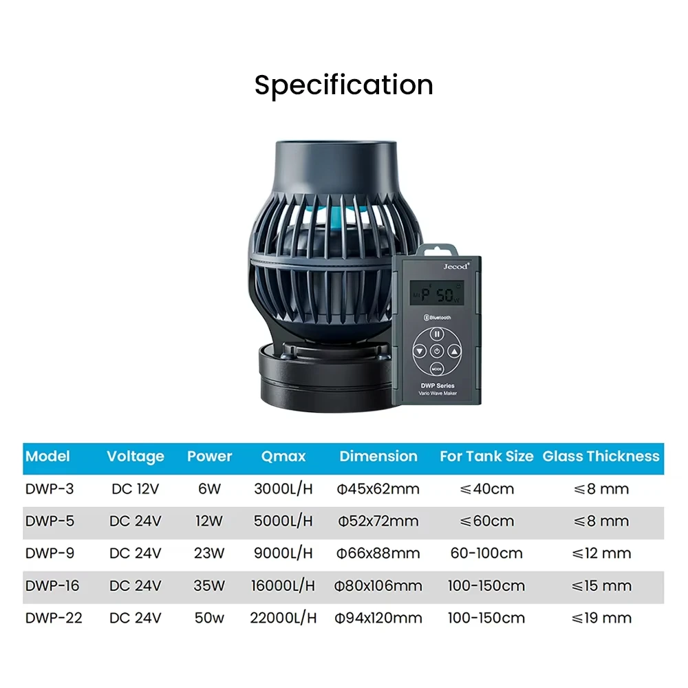 Jecod Jebao DWP Series Bluetooth Smart Vario DC Aquarium Wave Maker Pump App Control Fish Tank Intelligent Mute Wavemaking Pump
Jecod Jebao DWP Series Bluetooth Smart Vario DC Aquarium Wave Maker Pump App Control Fish Tank Intelligent Mute Wavemaking Pump
