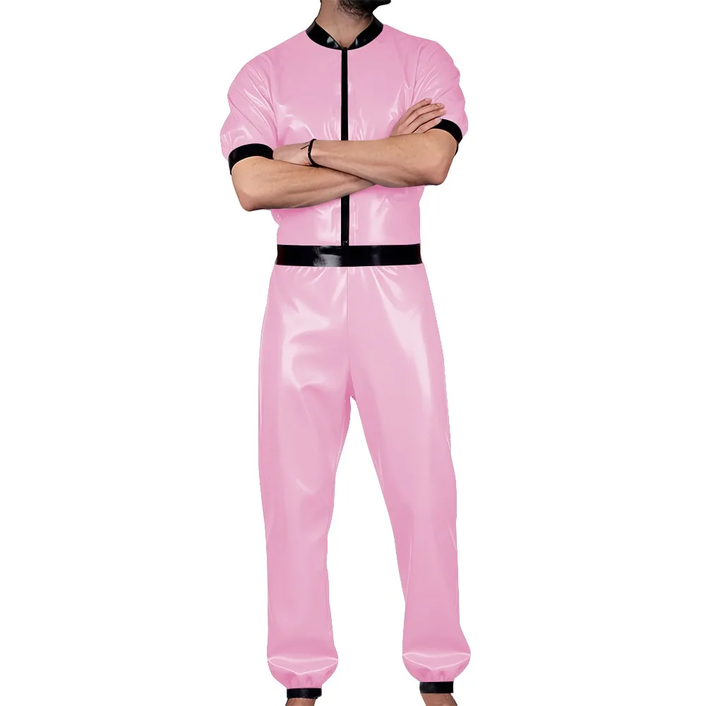 Wet Look PVC Mens Jumpsuit Glossy Leather Club Cosplay Catsuit Male Zipper Front Short Sleeve Trousers Romper Party Stage Wear
Wet Look PVC Mens Jumpsuit Glossy Leather Club Cosplay Catsuit Male Zipper Front Short Sleeve Trousers Romper Party Stage Wear