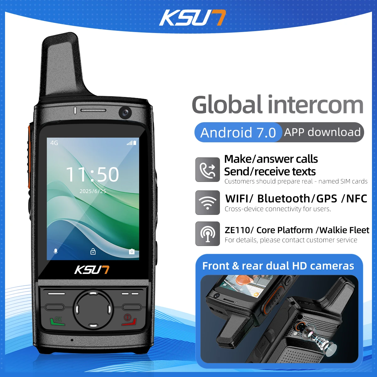 Smart Zello Walkie Talkie 2.8inch Touch Screen Dual Card WiFi Bluetooth GPS NFC 72H Standby Dual Camera HiFi Loud Volume
Smart Zello Walkie Talkie 2.8inch Touch Screen Dual Card WiFi Bluetooth GPS NFC 72H Standby Dual Camera HiFi Loud Volume