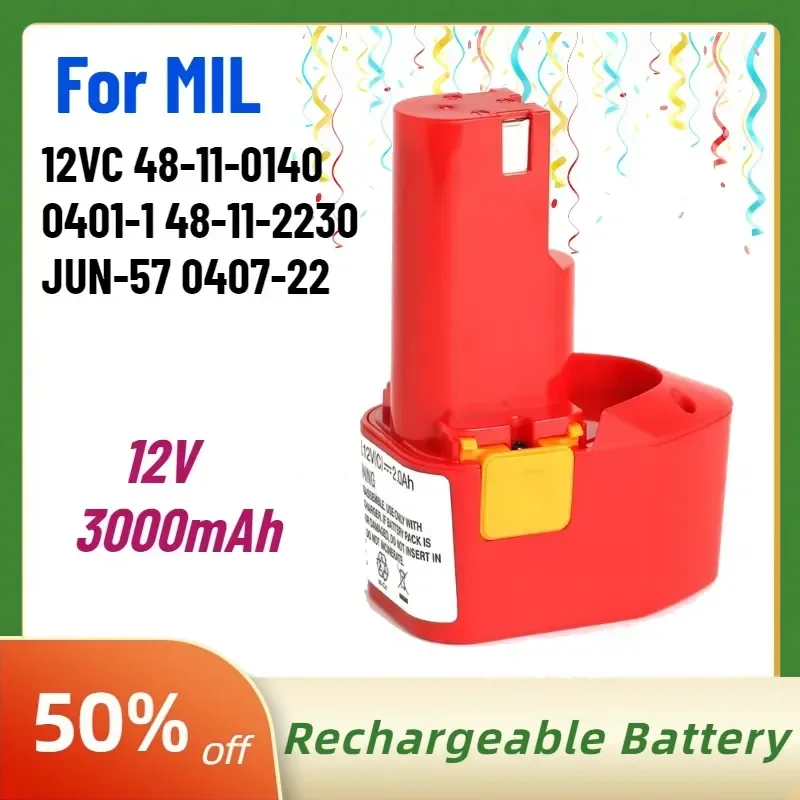 High-Capacity 12V 3.0Ah Battery for MIL 12VC 48-11-0140 0401-1 48-11-2230 JUN-57 0407-22 Electric Hand Drill Power Tool
High-Capacity 12V 3.0Ah Battery for MIL 12VC 48-11-0140 0401-1 48-11-2230 JUN-57 0407-22 Electric Hand Drill Power Tool