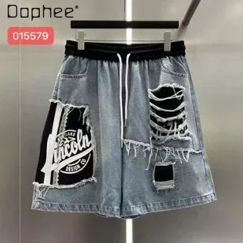 European Casual Shorts Women's 2026 Summer New Heavy Industry Washing Denim Blue Splicing Bar Letter Five-point Pants
European Casual Shorts Women's 2026 Summer New Heavy Industry Washing Denim Blue Splicing Bar Letter Five-point Pants