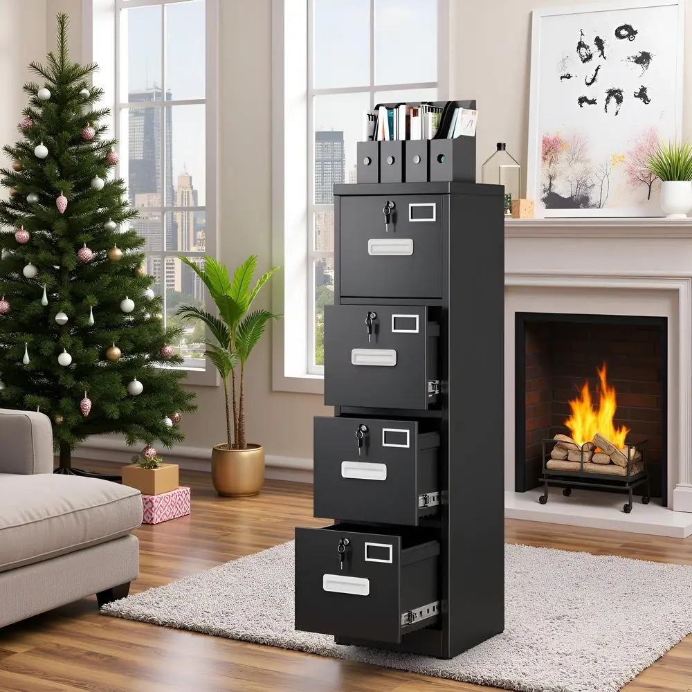 4 Drawer File Cabinet, Metal Vertical Black Filing Cabinets with Locks Name Card Holder for Home Office, Assembly Required
4 Drawer File Cabinet, Metal Vertical Black Filing Cabinets with Locks Name Card Holder for Home Office, Assembly Required