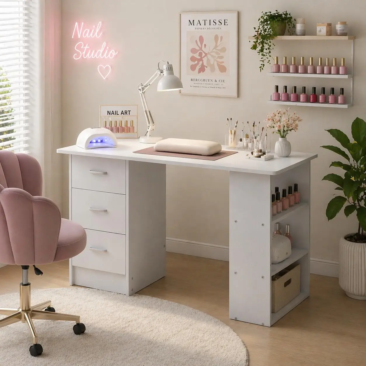 Nail Desk with Drawers & Shelves, Manicure Table for Home Salon, White Nail Table with Storage, Modern Beauty, Customized
Nail Desk with Drawers & Shelves, Manicure Table for Home Salon, White Nail Table with Storage, Modern Beauty, Customized